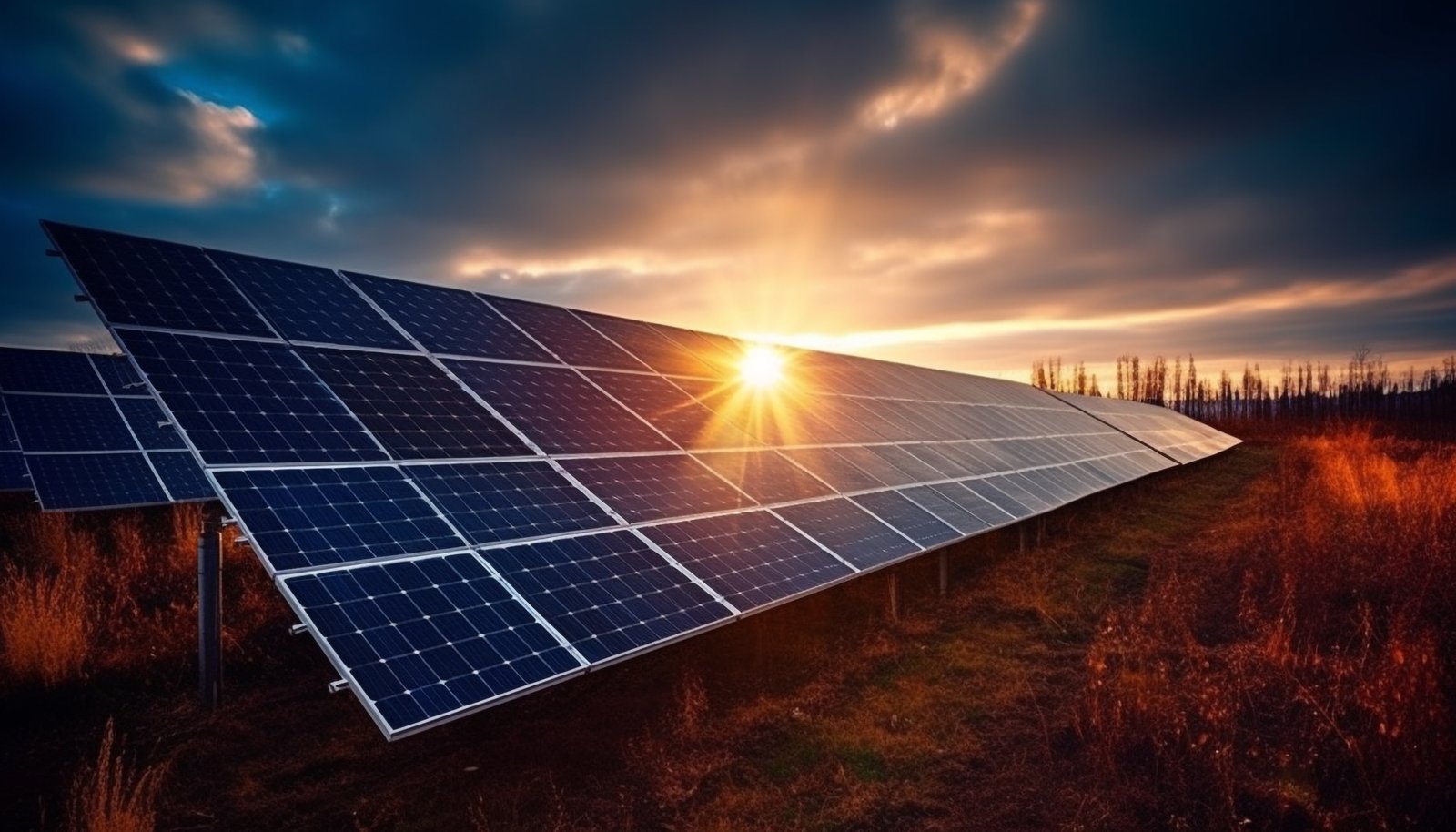 Painéis solares em Mato Grosso ao pôr do sol